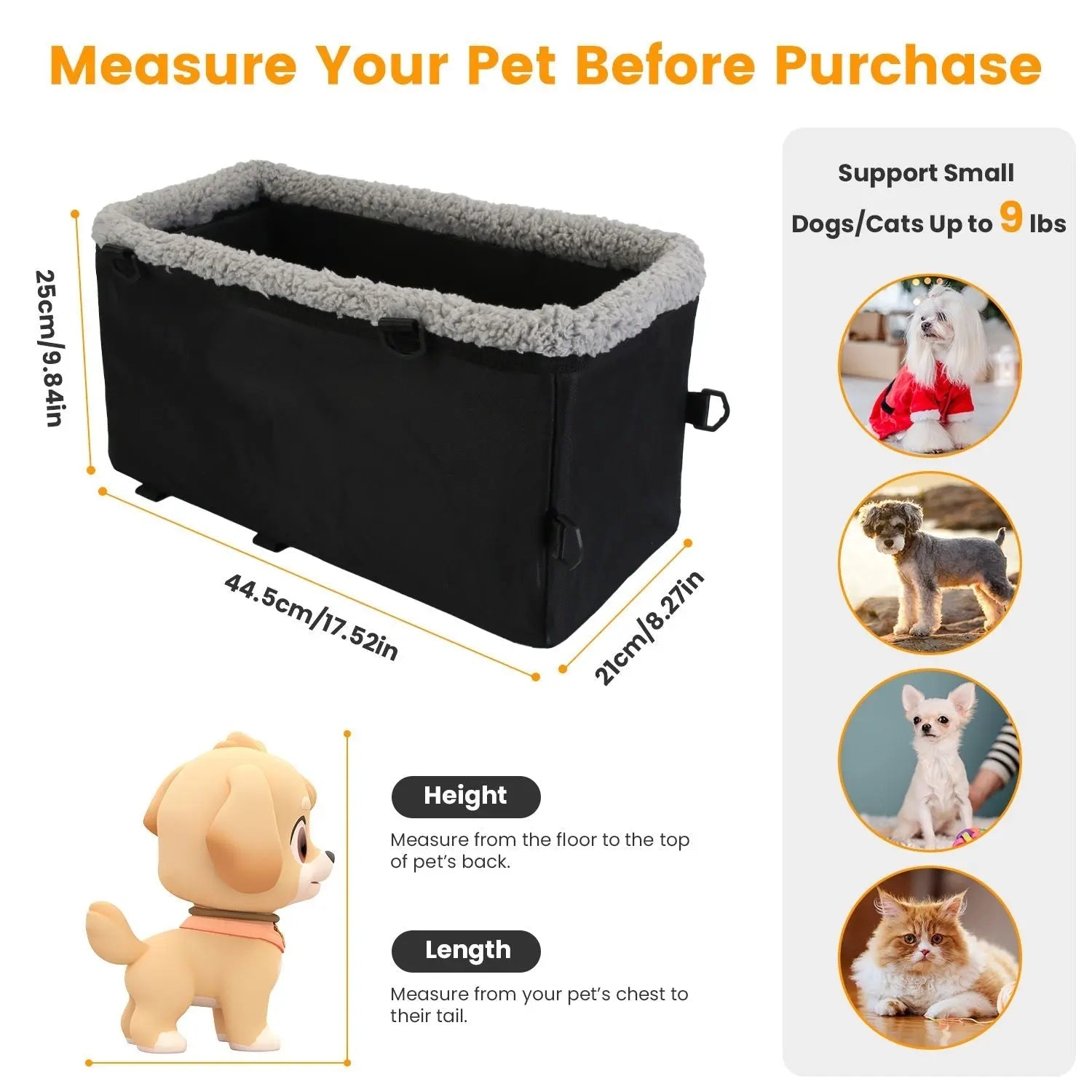 Small Noblias pet car seat with cozy console booster for dogs and cats, providing comfortable travel safety for small pets.