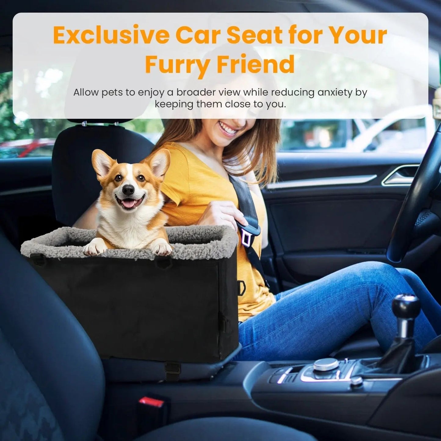 Small Noblias pet car seat with cozy console booster for dogs and cats, providing comfortable travel support for small pets.