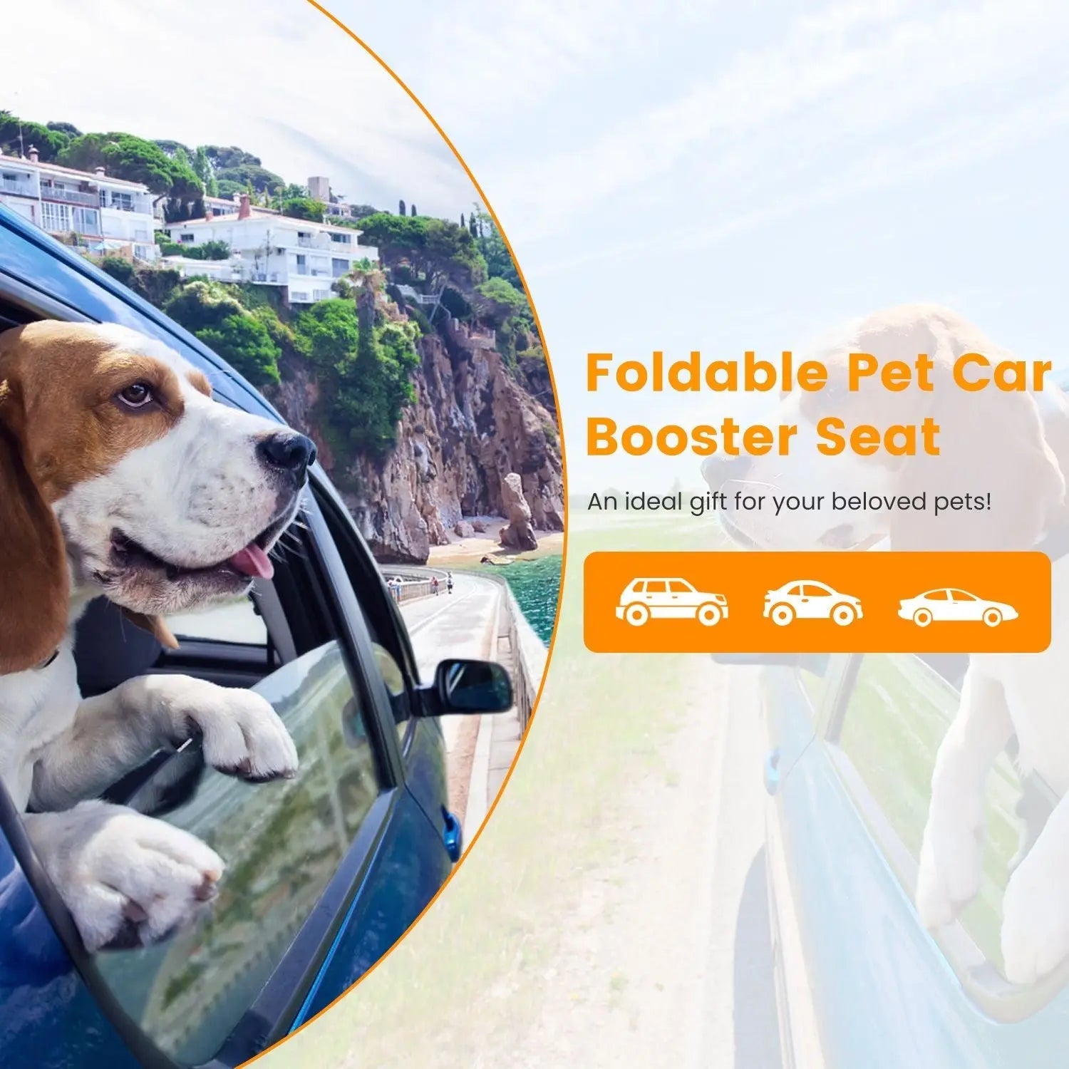 Noblias small pet car seat, cozy console booster for dogs and cats, with cushioned interior and secure harness attachment.