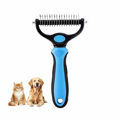 Blue Noblias double-sided dematting comb for dogs and cats, featuring ergonomic design for effective fur removal and grooming.