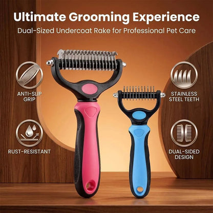 Blue Noblias double-sided dematting comb for dogs and cats, designed for effective shedding and mat removal.