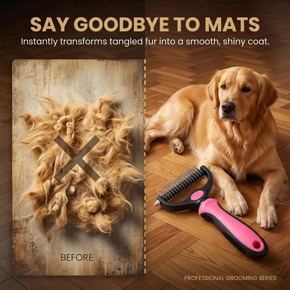 Noblias double-sided dematting comb for dogs and cats, blue deshedding brush and dematting tool with fine and wide teeth.