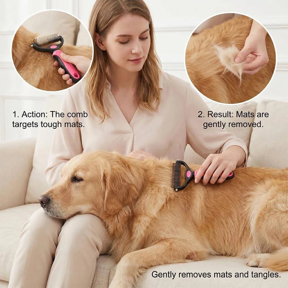 Blue Noblias double-sided dematting comb for dogs and cats, designed for gentle deshedding and mat removal.