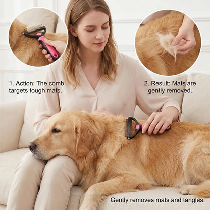 Blue Noblias double-sided dematting comb for dogs and cats, designed for gentle deshedding and mat removal.