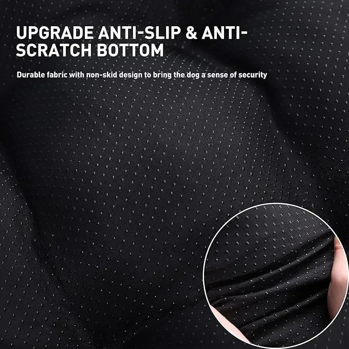 The textured anti-slip and anti-scratch fabric on the underside of the Noblias dog crate mat, shown magnified.