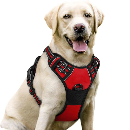 Noblias no pull dog harness with front clip, adjustable reflective vest, and handle, black, for secure, comfortable walking.