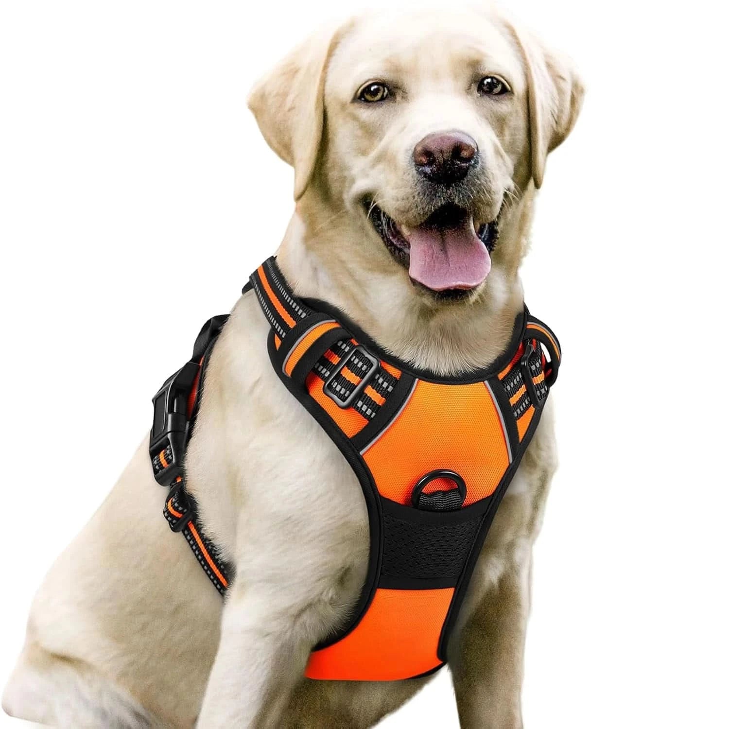 Noblias no pull dog harness with front clip, adjustable reflective vest harness with handle, black, for secure walking and control