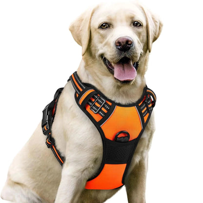 Noblias no pull dog harness with front clip, adjustable reflective vest harness with handle, black, for secure walking and control