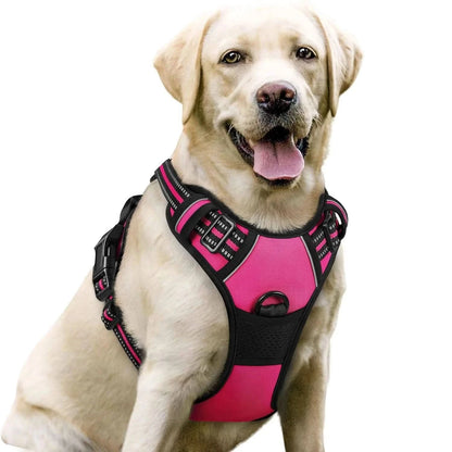 Noblias no-pull dog harness with front clip, adjustable reflective vest, handle, black, for secure and comfortable dog walking.