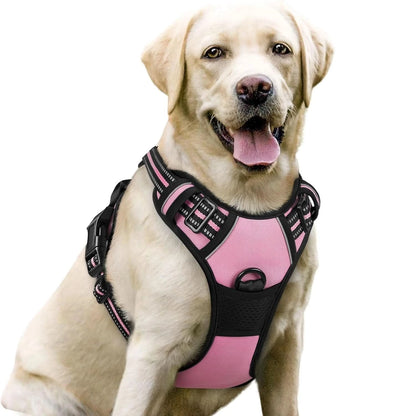 Black Noblias no-pull dog harness with front clip, adjustable reflective vest, and handle for secure, comfortable walking.