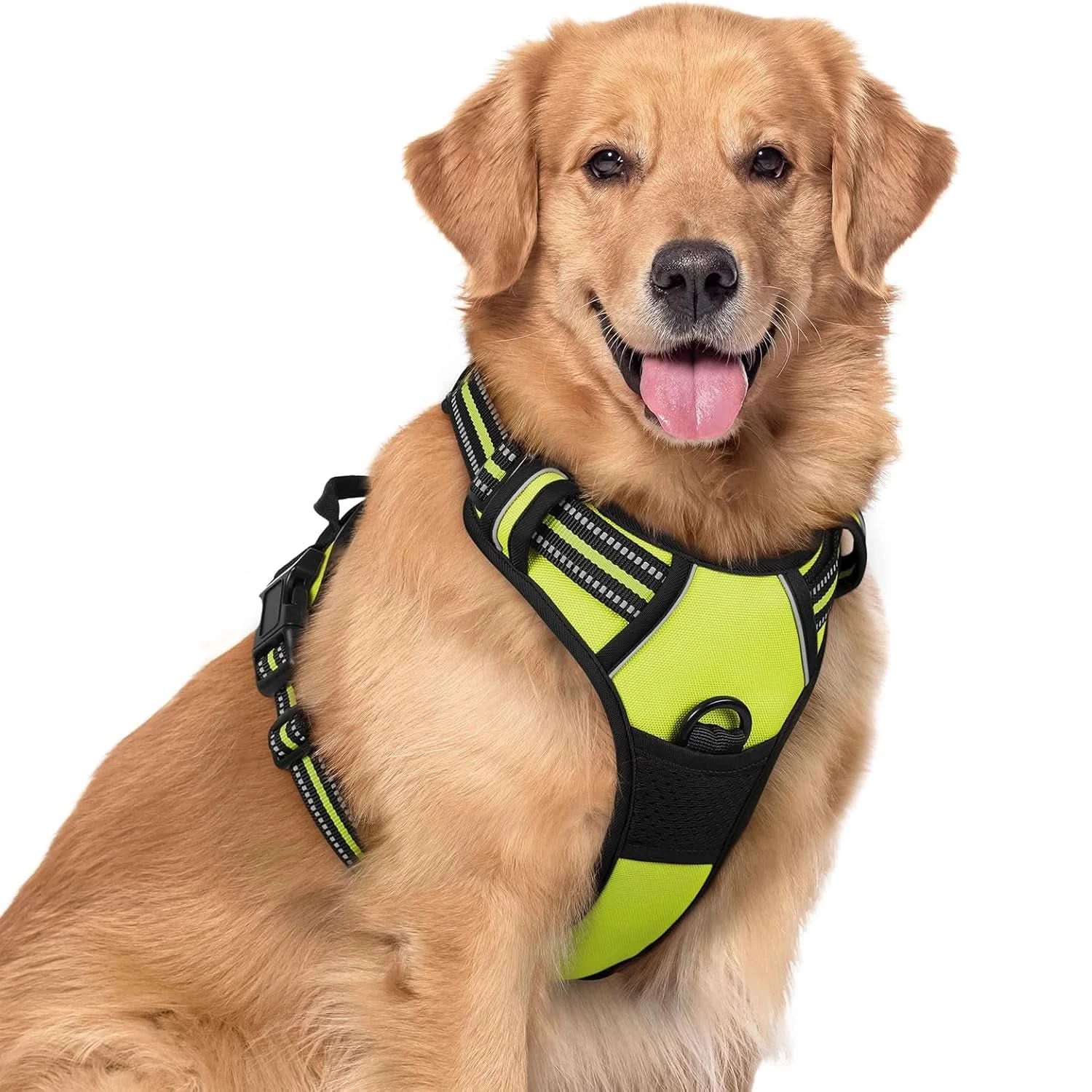 Black Noblias no-pull dog harness with front clip, adjustable reflective vest and handle for secure walking and control.