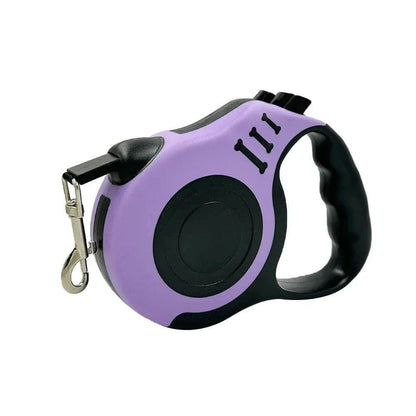 Red and gray Noblias automatic retractable dog leash with one-button brake system, 5 meters long, for easy control during walks.