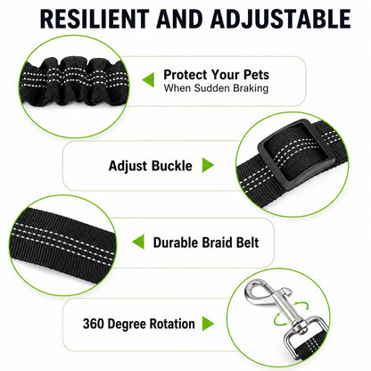 Resilient and adjustable panel showing the bungee stretching under sudden braking, the sliding buckle, braided belt and rotating hook