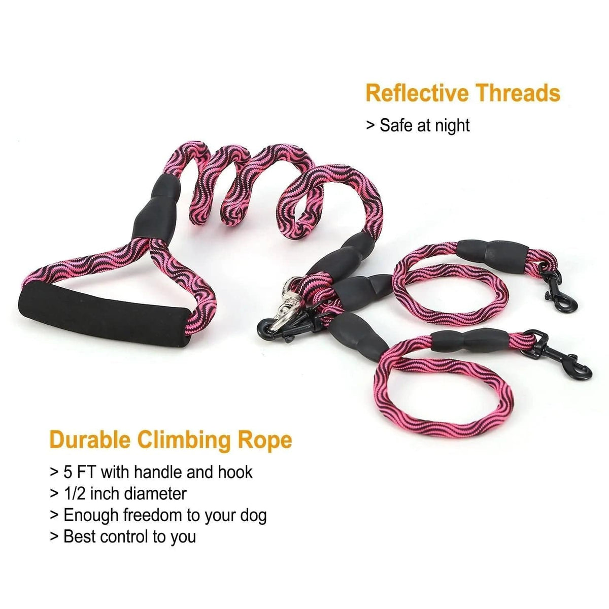 Panel giving the reflective threads and the 5 ft half inch diameter durable climbing rope construction