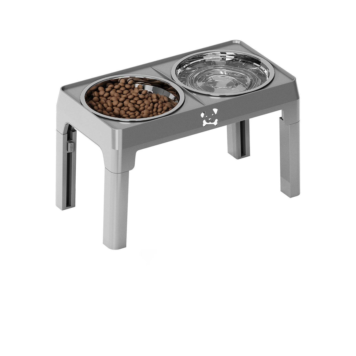 Noblias elevated dog bowl stand with the telescoping legs extended to a higher setting.