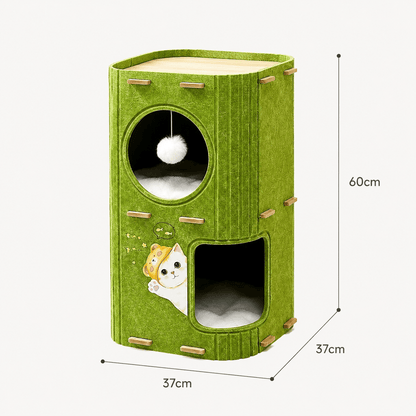 Size diagram of the two layer Noblias felt cat house at 37 by 37 by 60 cm.