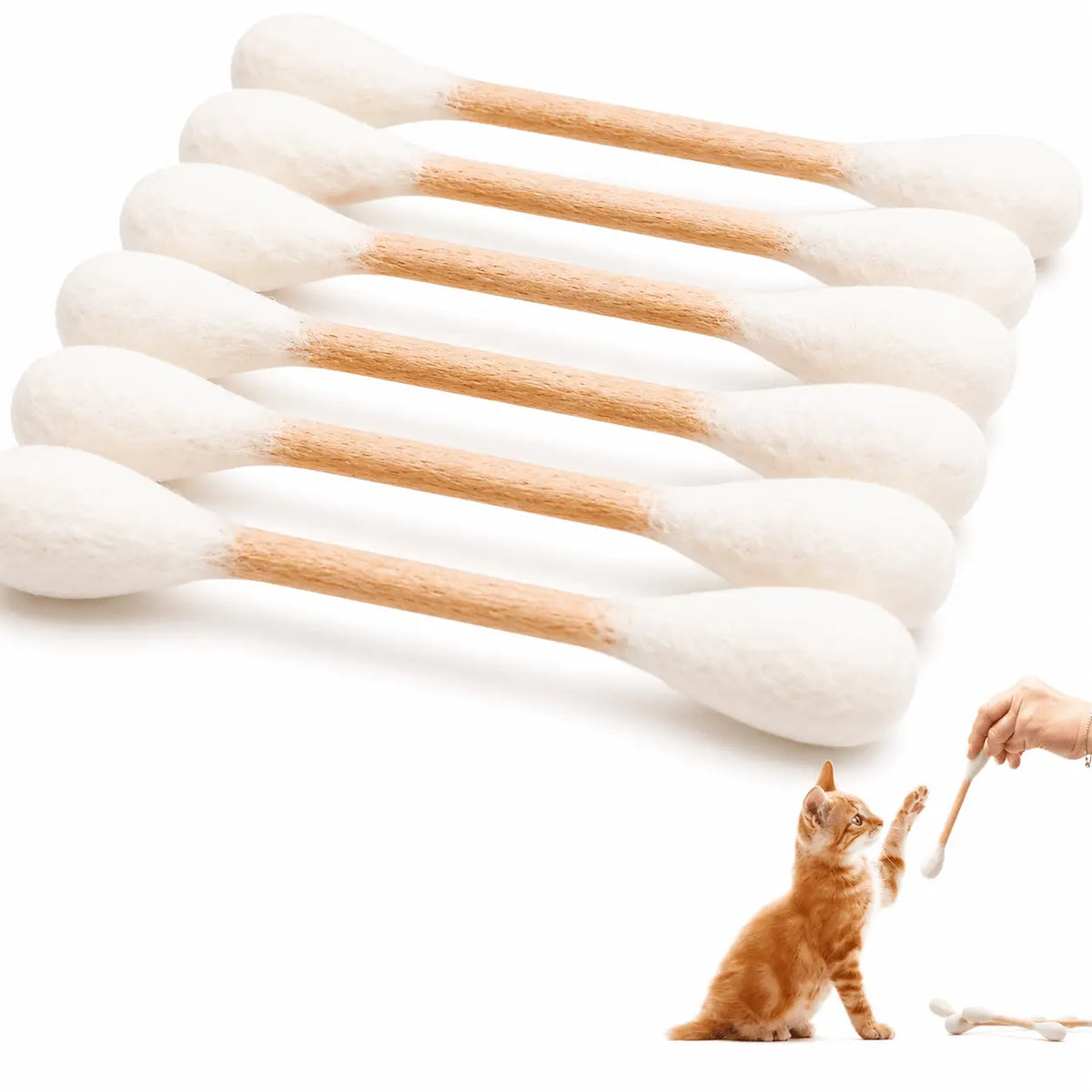 Set of six giant Q tip cat toys with plain white handles