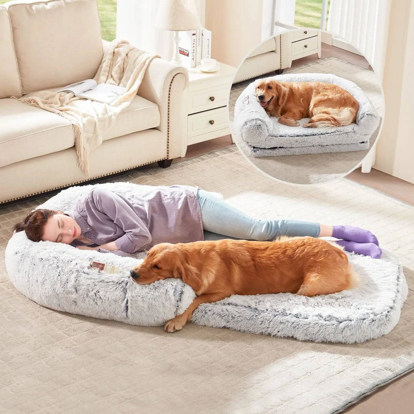 Noblias giant dog bed for humans featuring plush, orthopedic cushions and a supportive, cozy lounging surface for ultimate comfort.