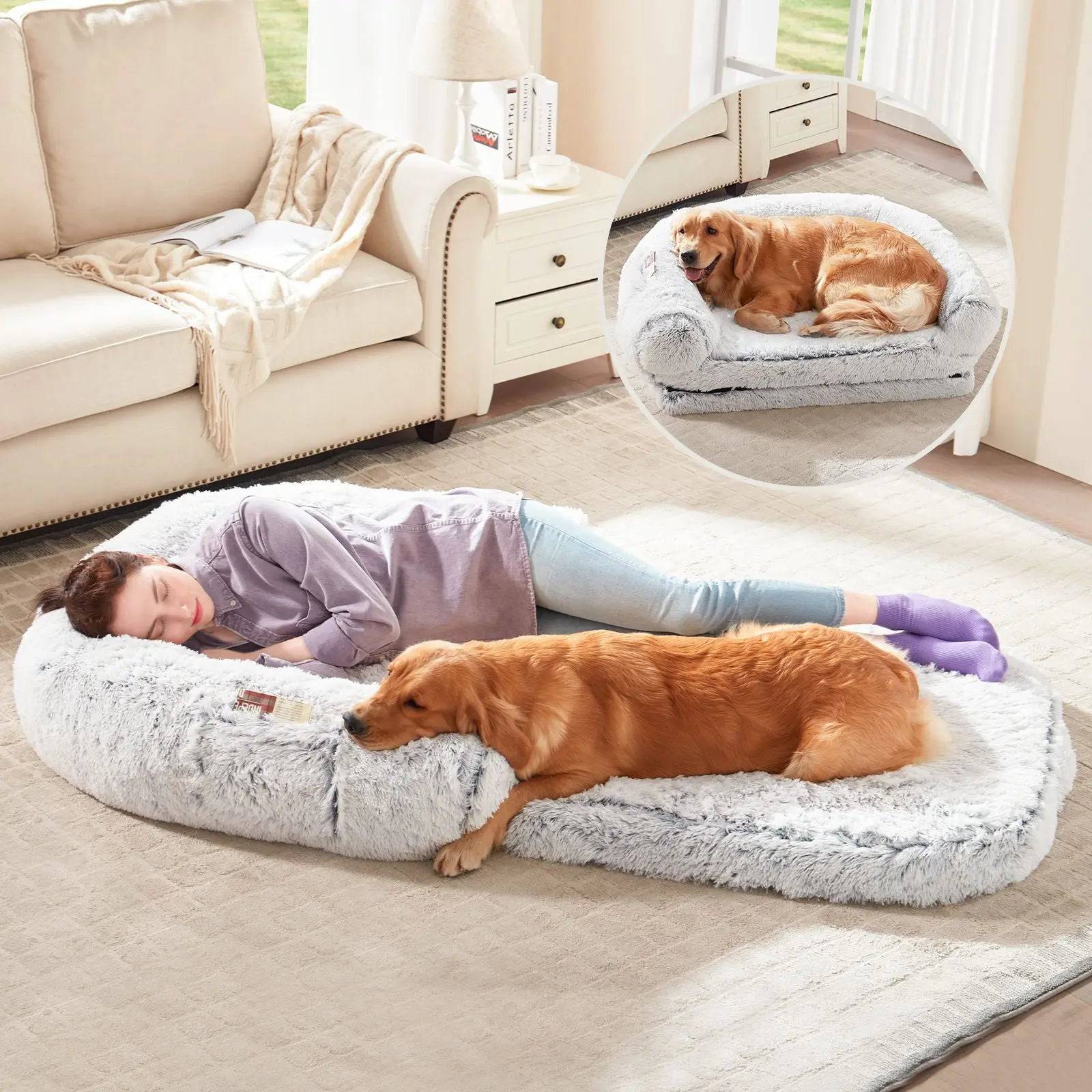 Noblias giant dog bed for humans featuring plush, orthopedic cushions and a supportive, cozy lounging surface for ultimate comfort.