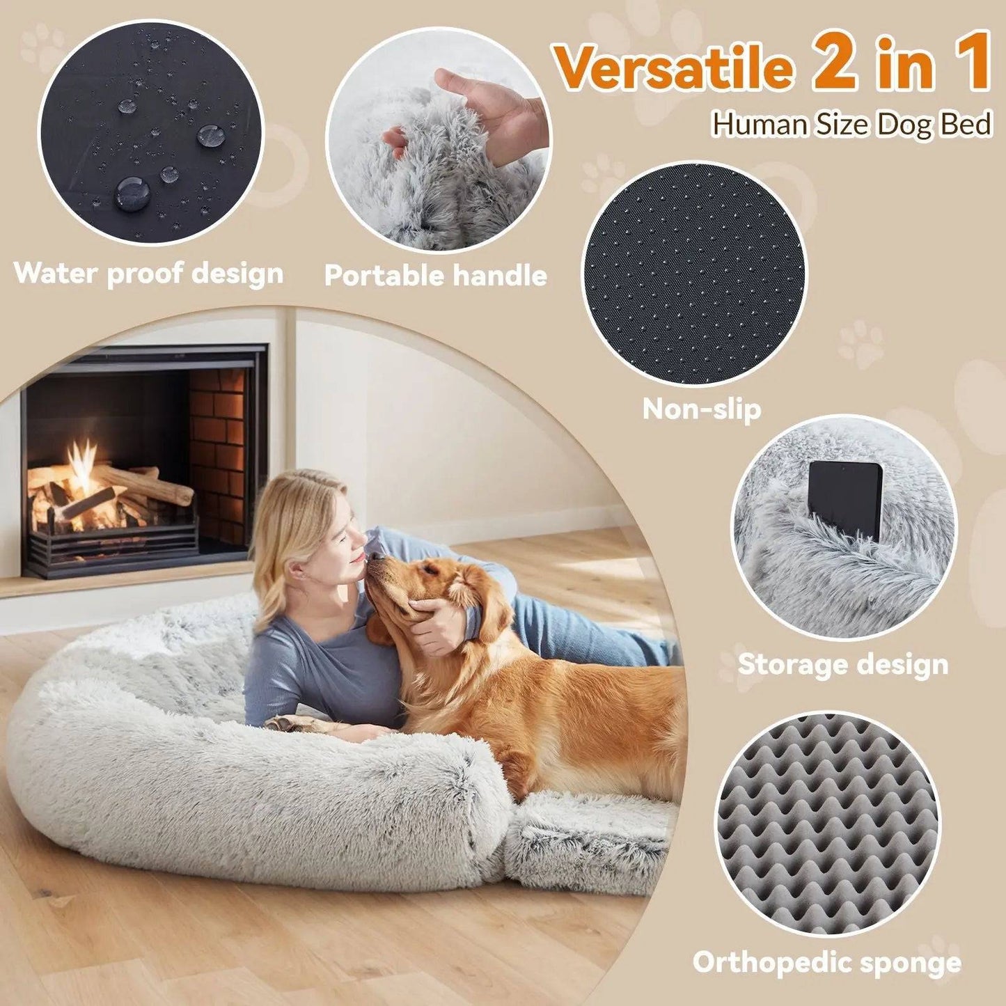 Noblias giant dog bed for humans, plush orthopedic lounger with soft cushioning and supportive design for relaxing comfort.