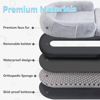 Noblias giant dog bed for humans, plush orthopedic lounger with soft cushioning for comfortable relaxation and rest.