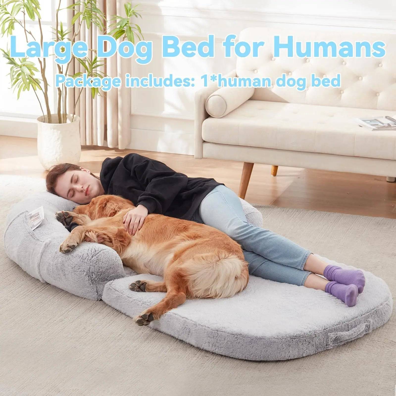 Noblias giant dog bed for humans featuring plush, orthopedic cushioning for comfortable lounging and relaxed rest.