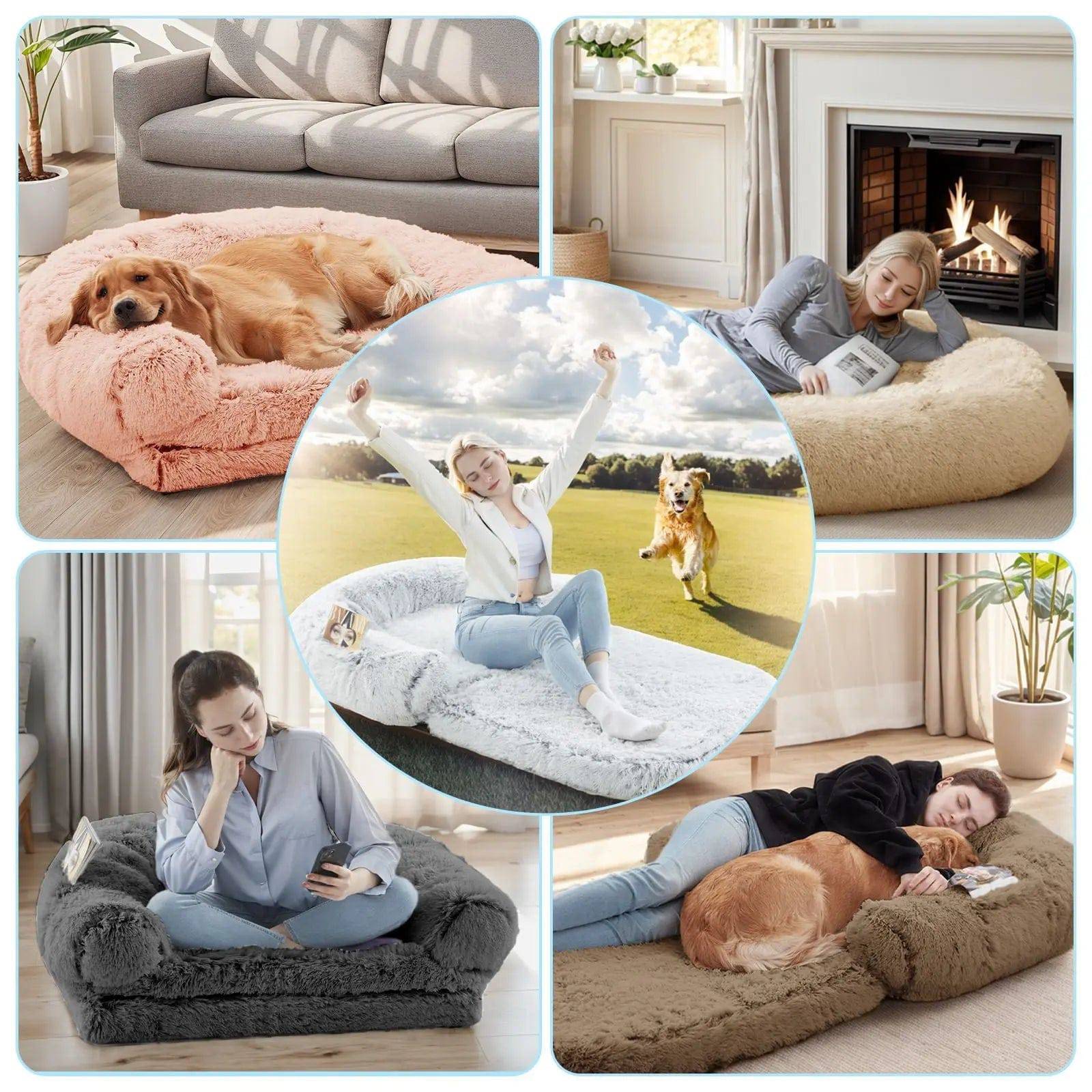 Noblias giant dog bed for humans featuring plush, orthopedic cushioning ideal for relaxing and lounging comfortably.