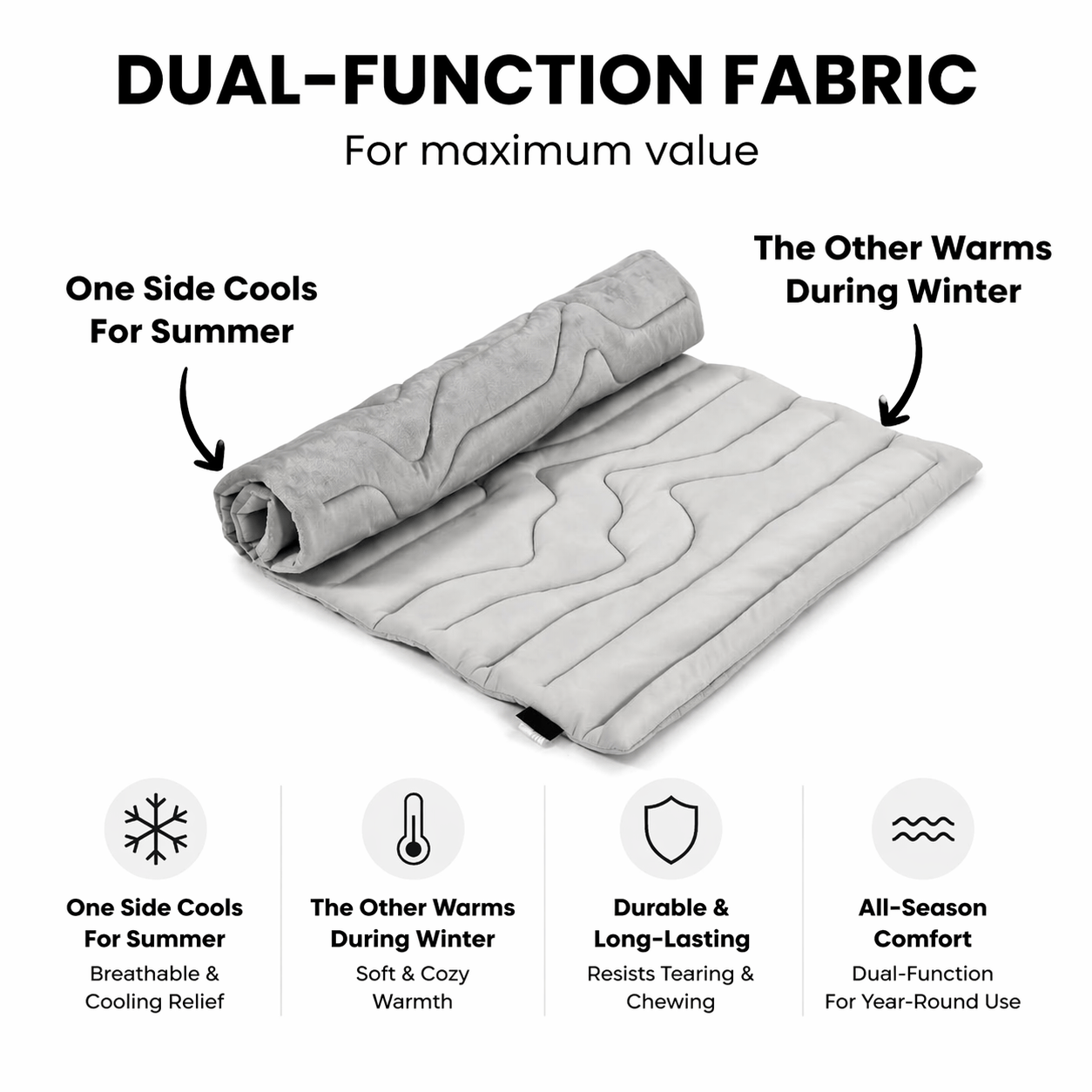 Gray Noblias dual-side cooling dog mat with padded surface, designed to keep dogs comfortable and cool.