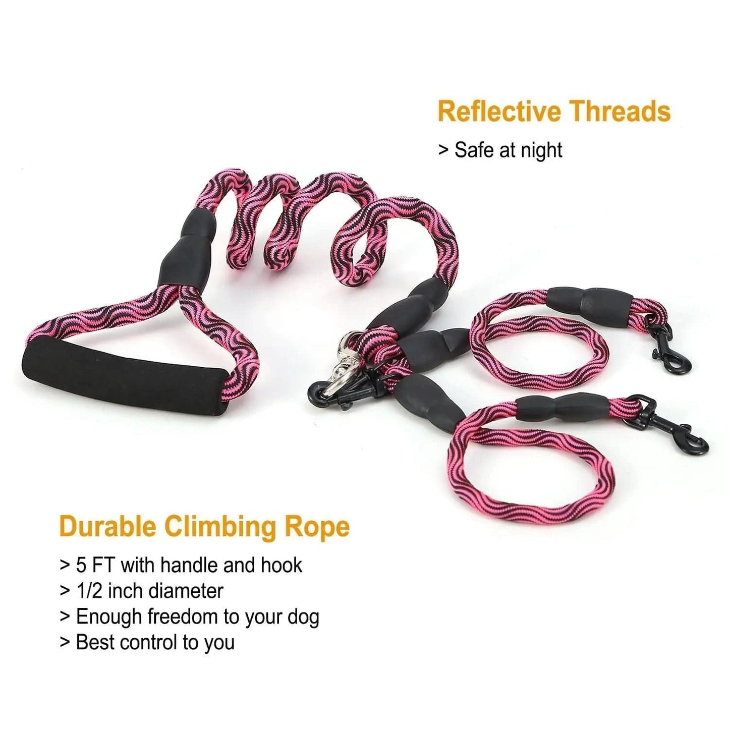 Noblias green dual dog leash with no-tangle design, reflective fabric, and padded handle for comfortable walking with two dogs.