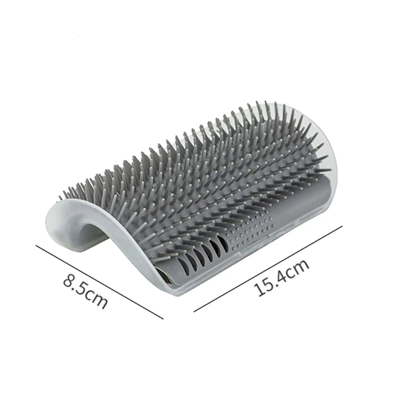 Grey Noblias self-grooming pet brush and corner massage tool for cats and dogs, showing the brush with textured surface and ergonomic design.