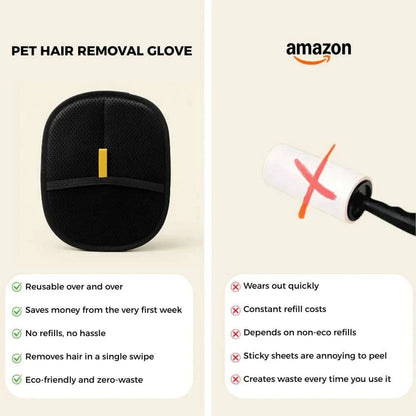 Black Noblias reusable pet hair removal gloves with textured surface for removing pet hair from clothing and furniture.