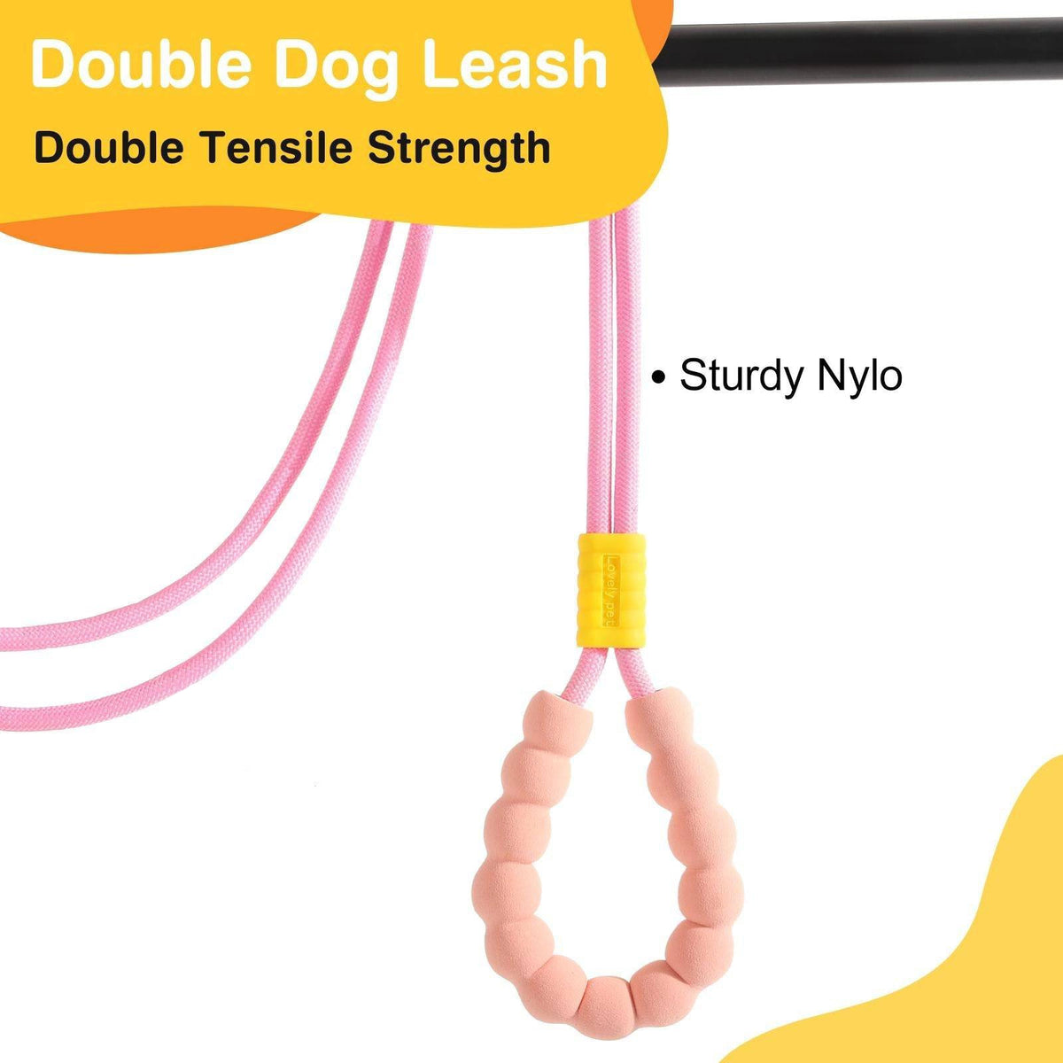The Noblias hands free dog leash built from two nylon ropes rather than one, shown with its silicone beaded handle.
