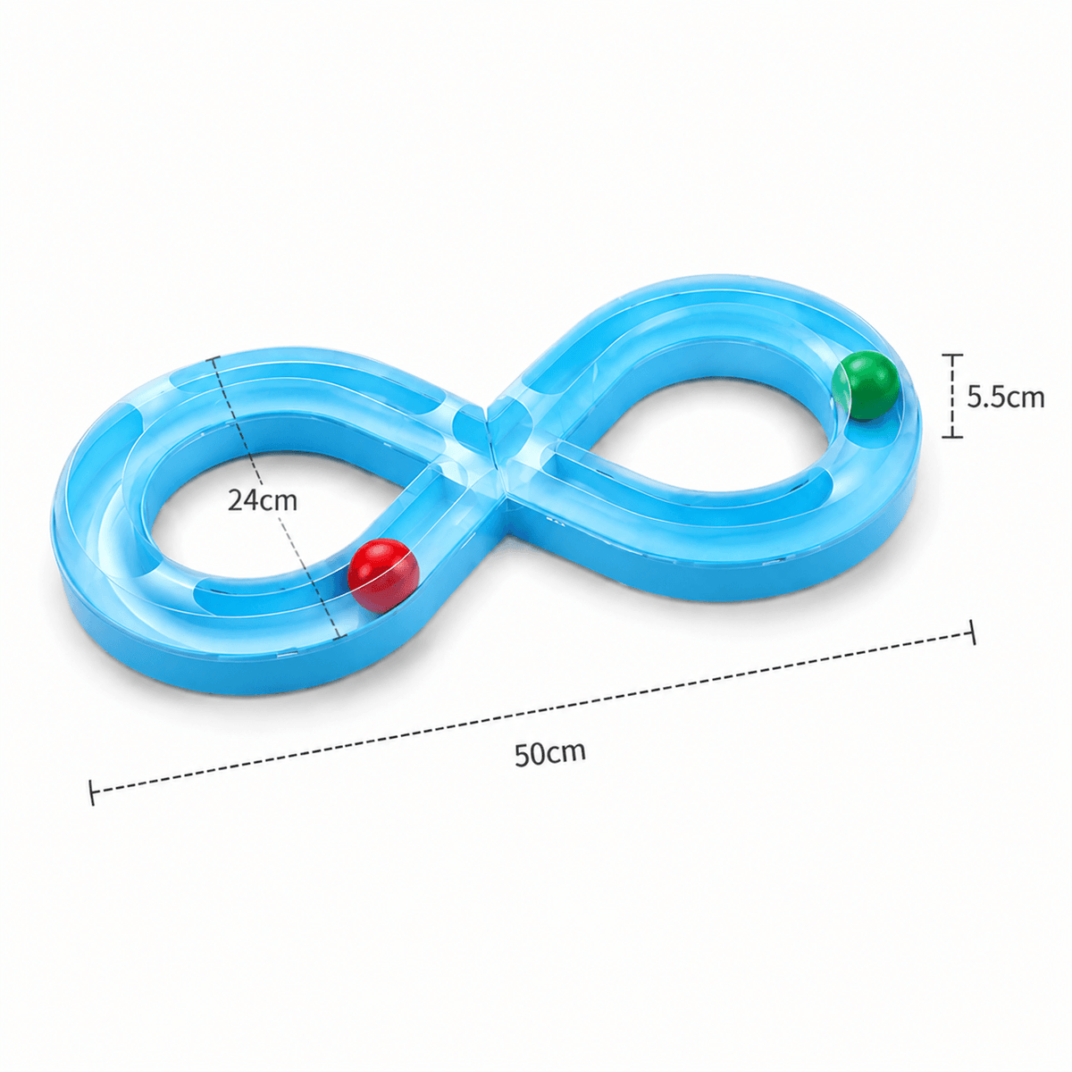 Blue infinity figure eight cat track toy shown on its own.