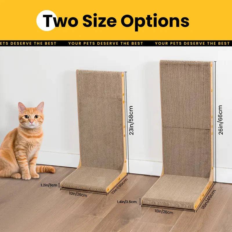 Size chart for the Noblias L shaped sisal cat scratcher showing the 23 inch and 26 inch heights on a 10 inch base.