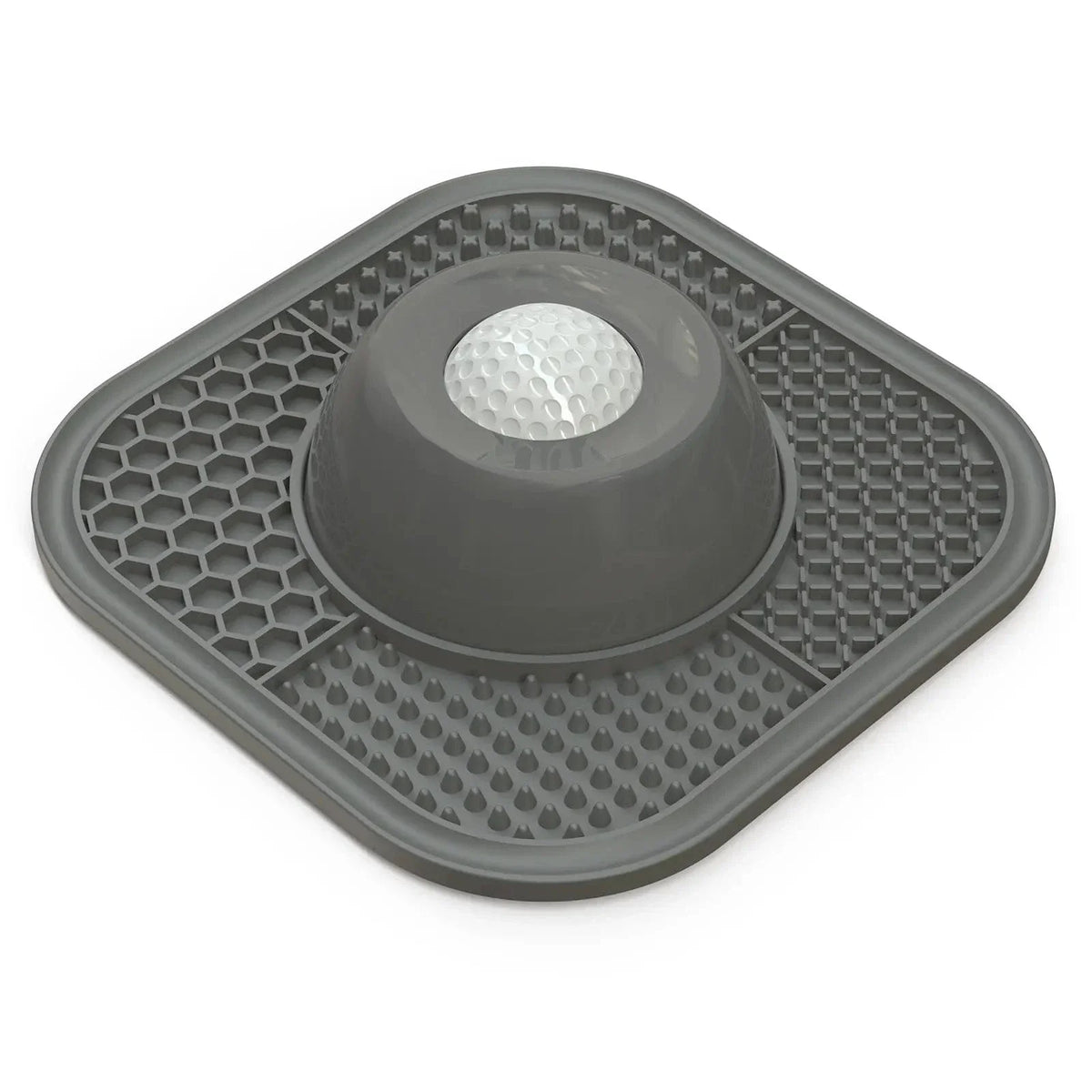 Gray Noblias lick mat slow feeder dog bowl with the rolling ball on top of the dome.