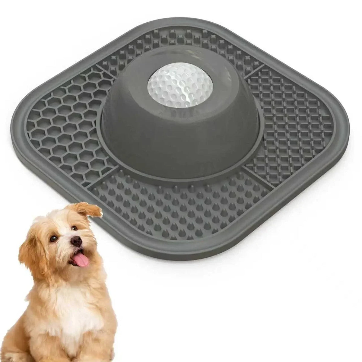 Blue Noblias lick mat slow feeder dog bowl with honeycomb grooves and a detachable dome.