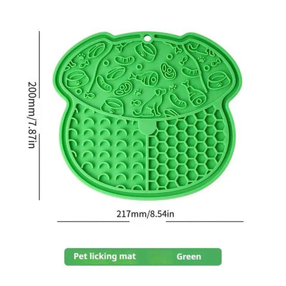 Green lick mat with dimensions marked 217 mm or 8.54 in wide and 200 mm or 7.87 in tall.