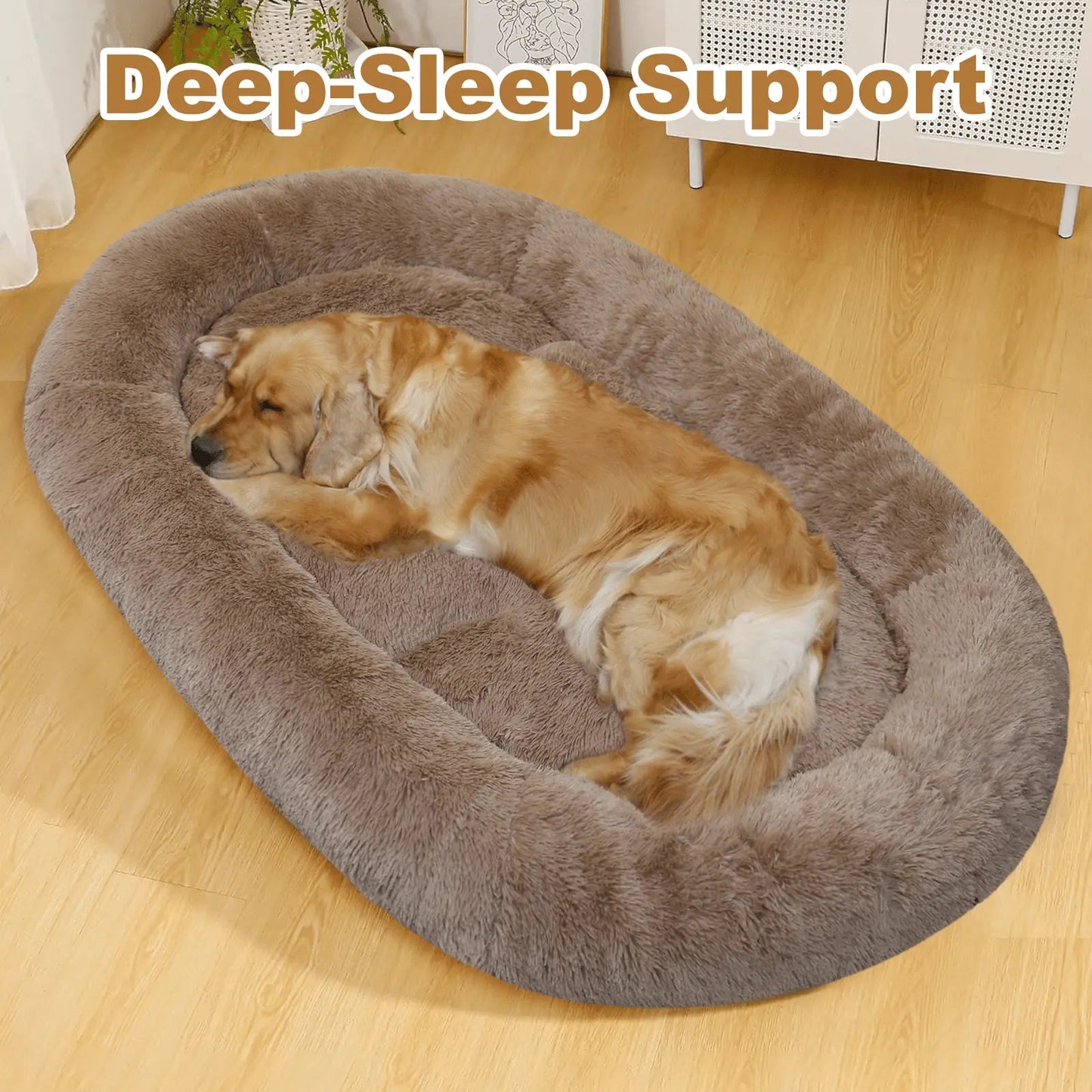 Large Noblias soft dog bed in light gray, washable and plush, designed for comfort and easy portability.