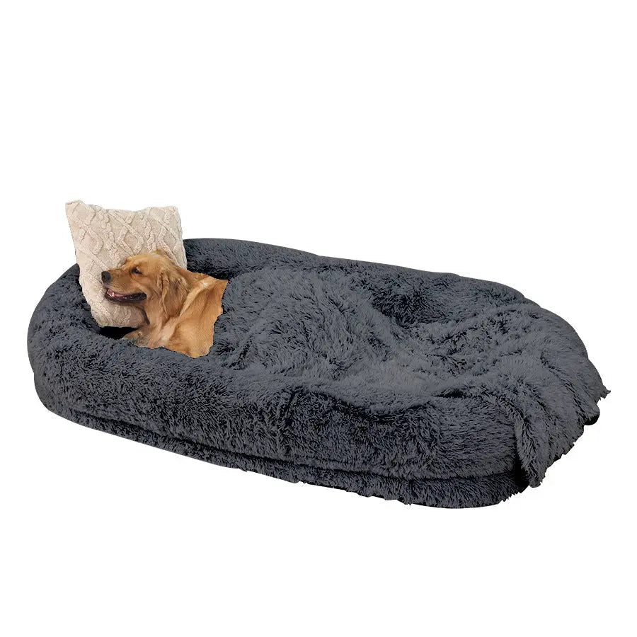 Large light gray Noblias orthopedic human dog bed with plush cushions, perfect for relaxing and lounging comfortably.