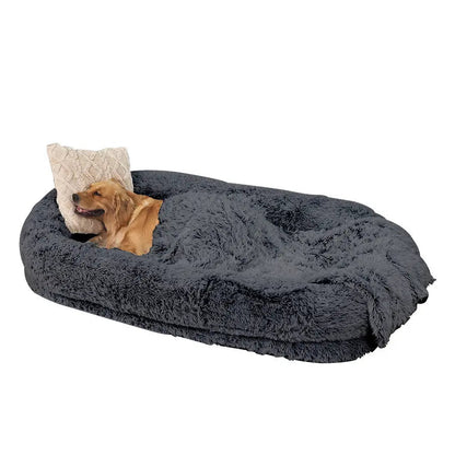 Large light gray Noblias orthopedic human dog bed with plush cushions, perfect for relaxing and lounging comfortably.