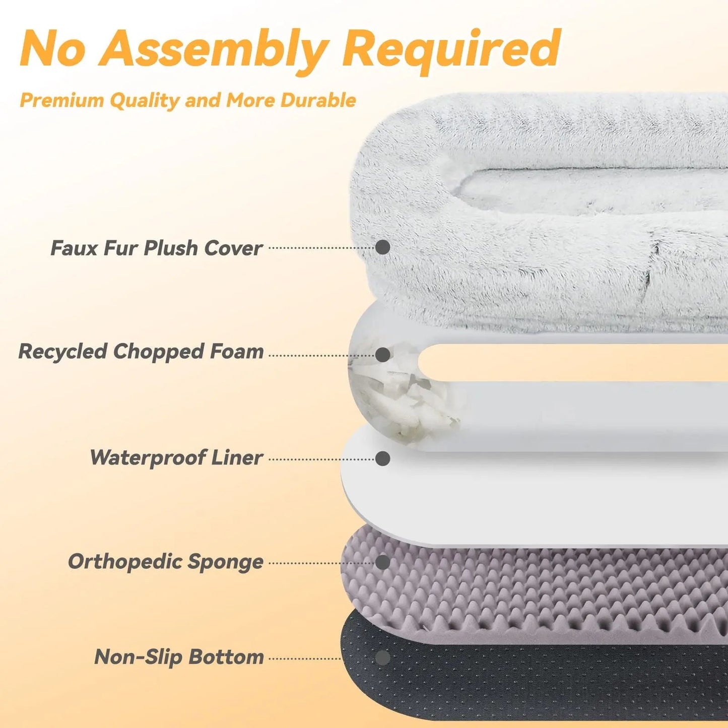 Large light gray Noblias orthopedic human dog bed with plush cushioning and cozy lounger design for relaxing comfort.