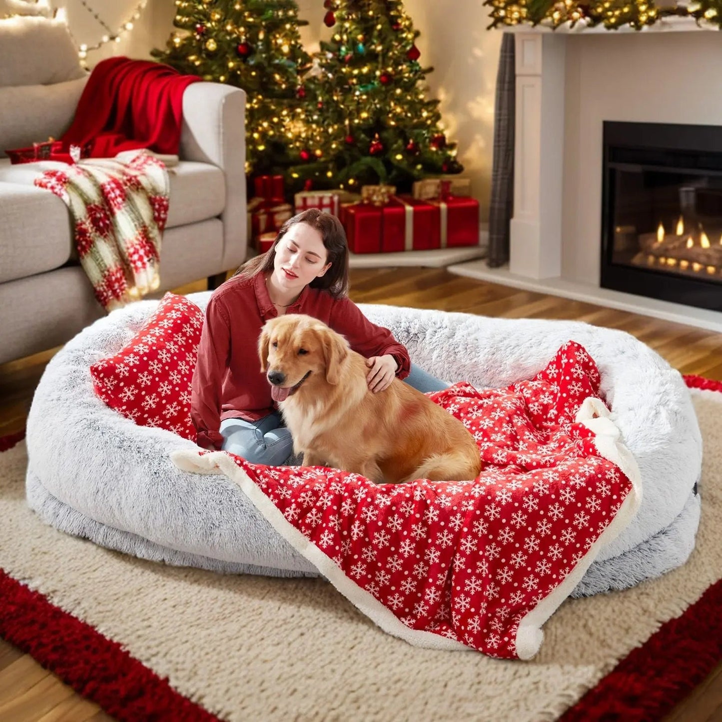 Large Noblias orthopedic human dog bed in light gray with a cozy, plush surface perfect for relaxing and lounging.