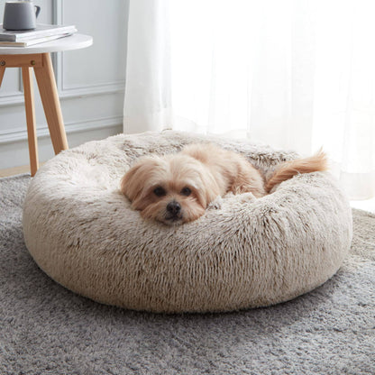 Light gray Noblias Cloud Calming Donut Dog and Cat Bed with soft, cushioned design for pets' comfort and relaxation.