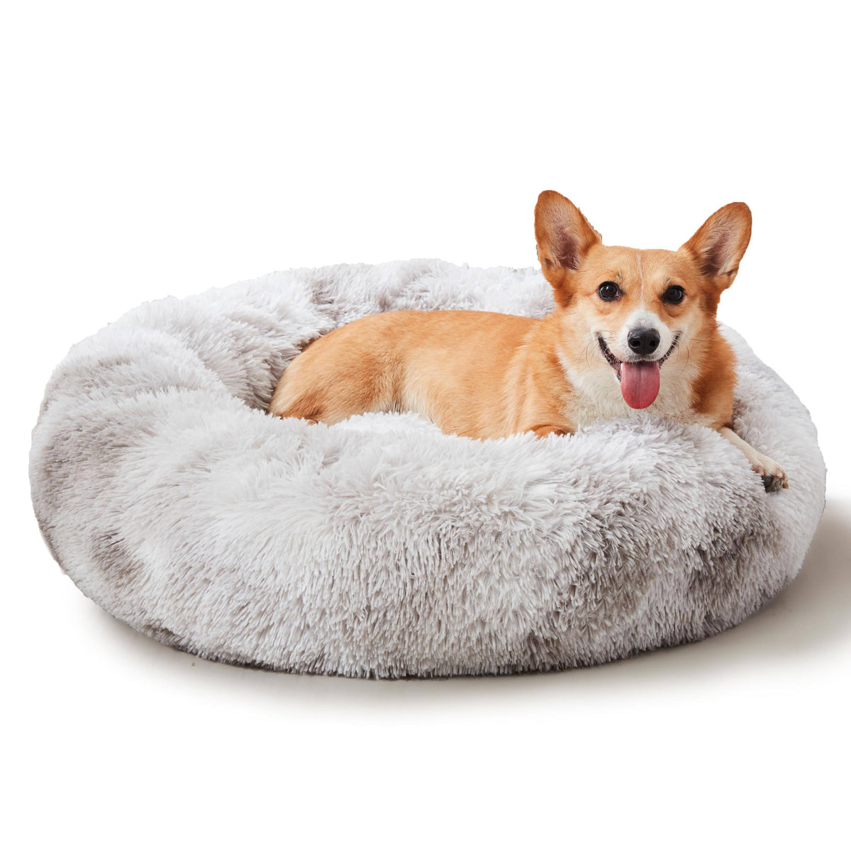 Light gray Noblias Cloud Calming Donut Dog and Cat Bed with soft, plush circular design for cozy pet relaxation.
