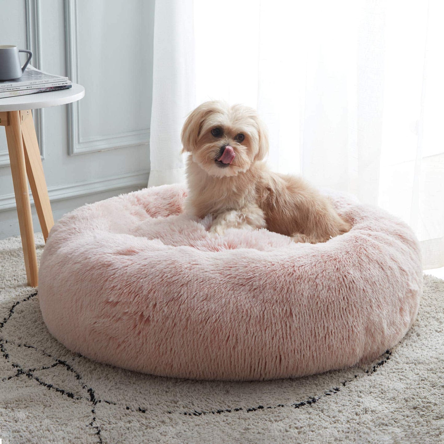 Light grey Noblias Cloud Calming Donut Dog and Cat Bed, small size, soft cushioned pet bed with plush interior for comfort.