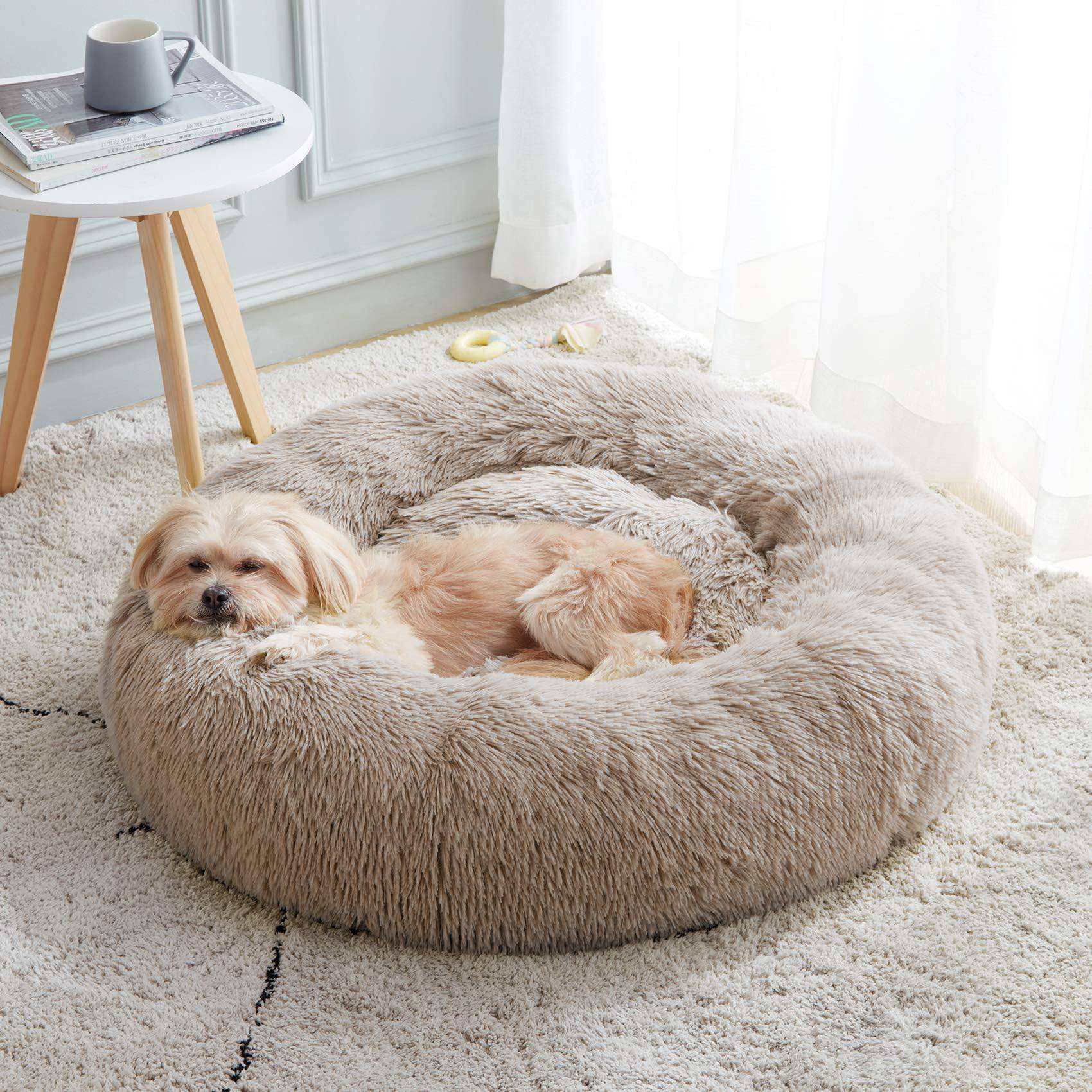 Light grey Noblias Cloud Calming Donut Dog and Cat Bed, small size, with soft cushioned edges for cozy comfort.
