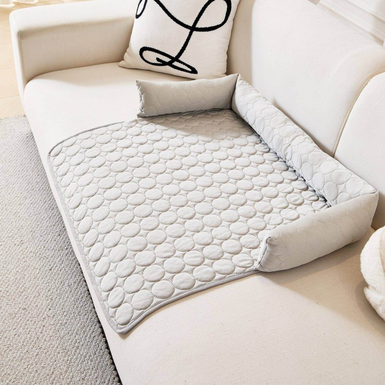 Blue Noblias Cooling Sofa Bed with plush cushions and modern design, perfect for lounging and sleeping.