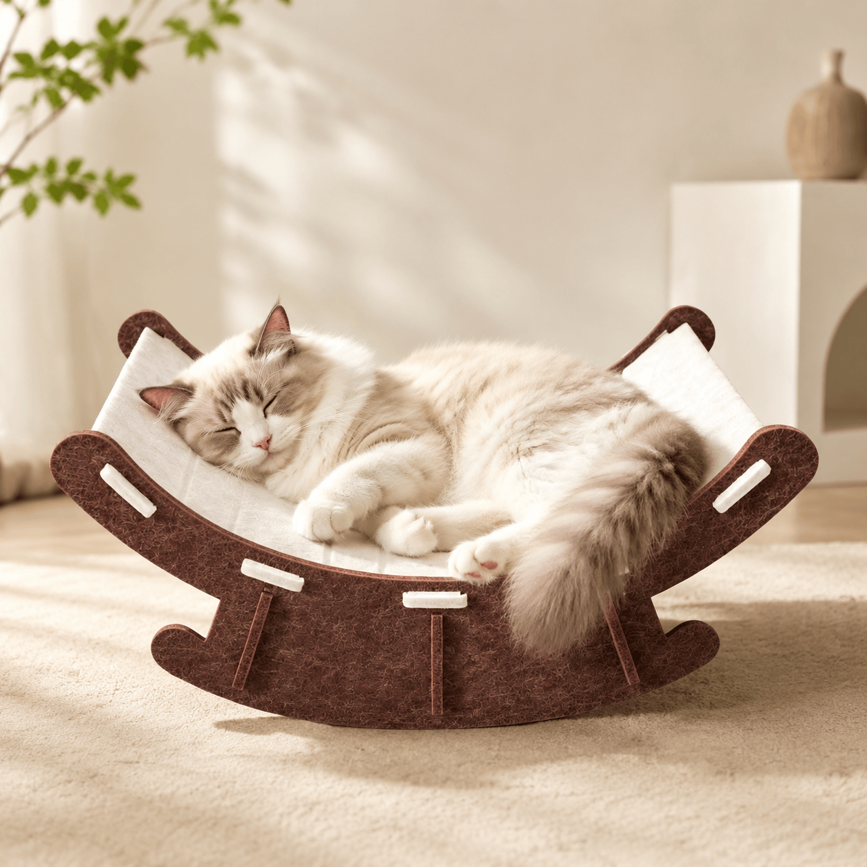 Green Noblias premium cat rocking bed and scratching lounge with cozy design and textured surface for scratching and lounging.