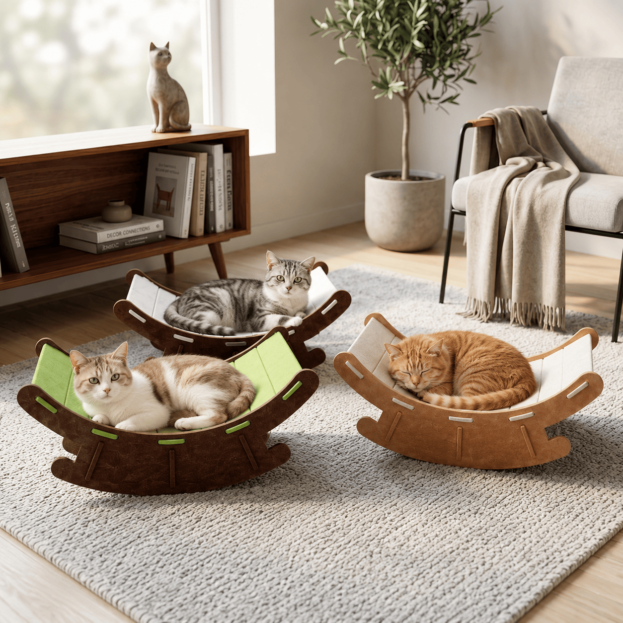 Green Noblias premium cat rocking bed and scratching lounge with cozy resting area and integrated scratching surface.