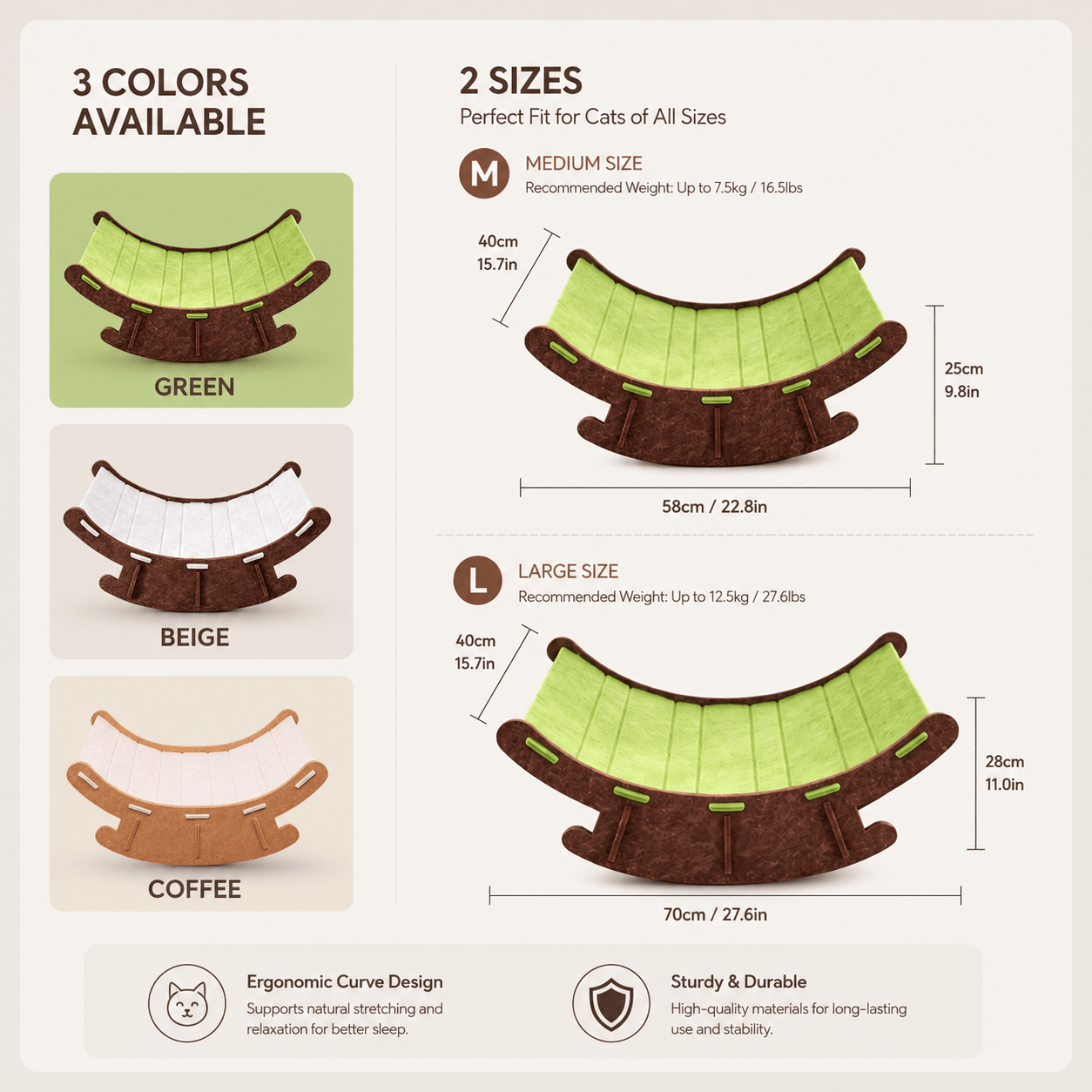 Green Noblias premium cat rocking bed and scratching lounge with cozy bed and scratching surface for cats.